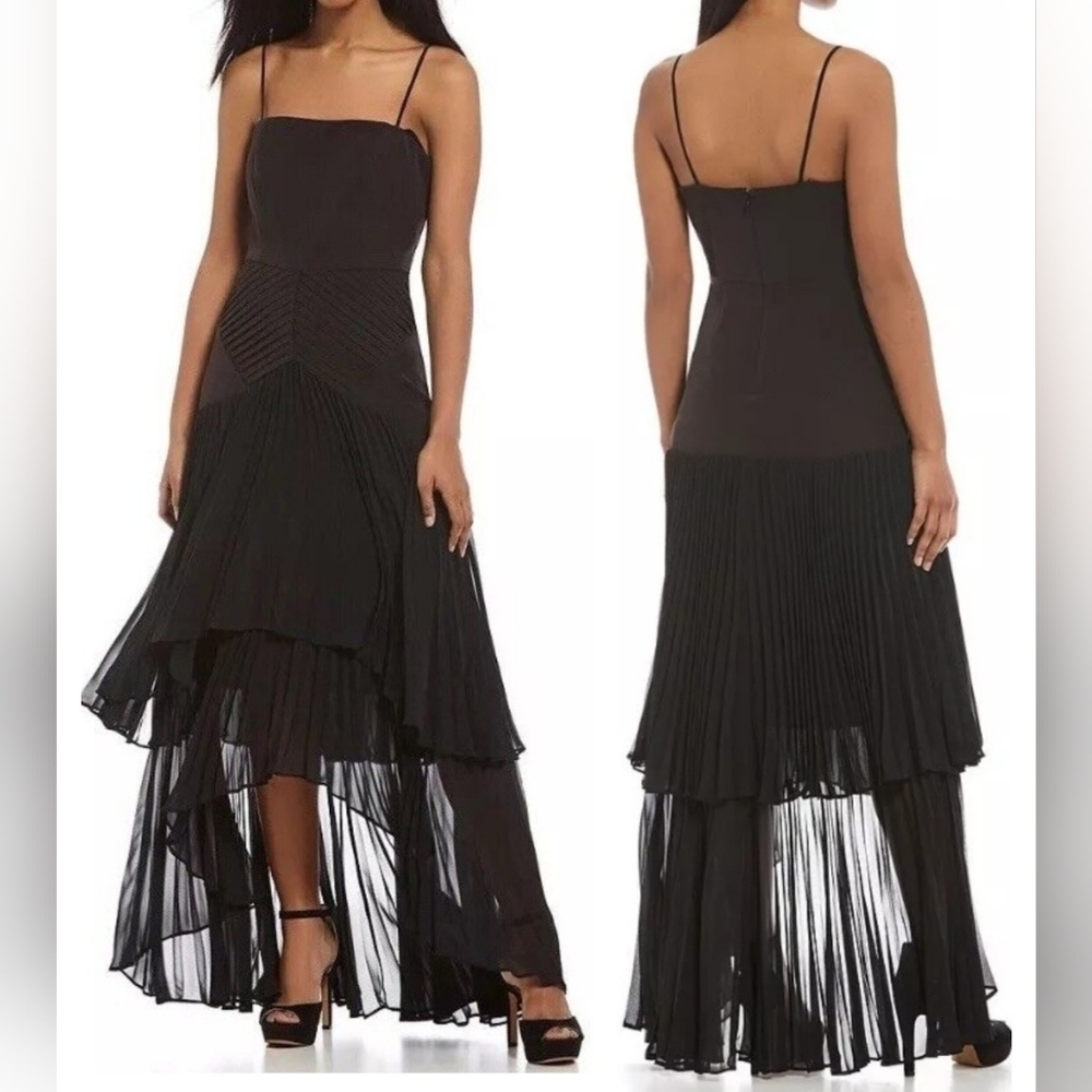 Laundry by Shelli Segal Strapless Tiered Pleated Asymmetrical Black Dress Size 8 - Picture 2 of 13